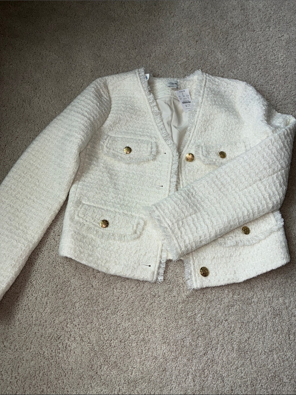 New women’s J. Crew Cream Tweed Jacket with Gold Buttons size S